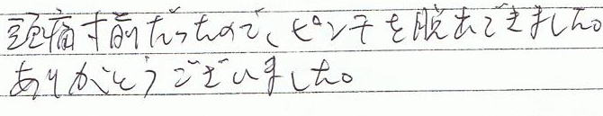 頭痛寸前だったので、ピンチを脱出できました。ありがとうございました。