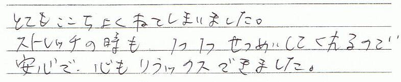 �ƂĂ��S�n�ǂ��Q�Ă��܂��܂����B�X�g���b�`�̎����P�P�������Ă����̂ň��S�ŁA�S�������b�N�X�ł��܂����B