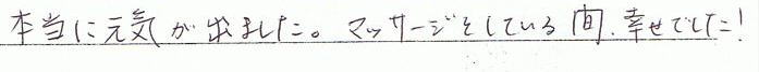 本当に元気が出ました。マッサージをしている間、幸せでした!