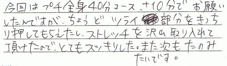 ����̓v�`�S�g40���R�[�X�{10���ł��肢������ł����A���傤�ǃc���C�������������艟���Ă��炦�����A�X�g���b�`���R������Ē������̂ŁA�ƂĂ��X�b�L�������B�܂��������݂̂����ł��B